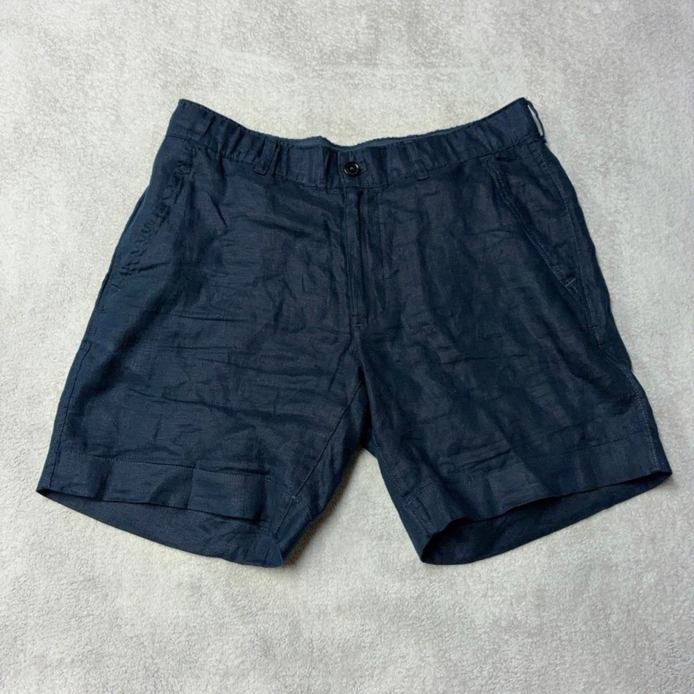 Quince 100% European Linen Trouser Shorts 7" Deep Navy Summer Casual Mens S / 33